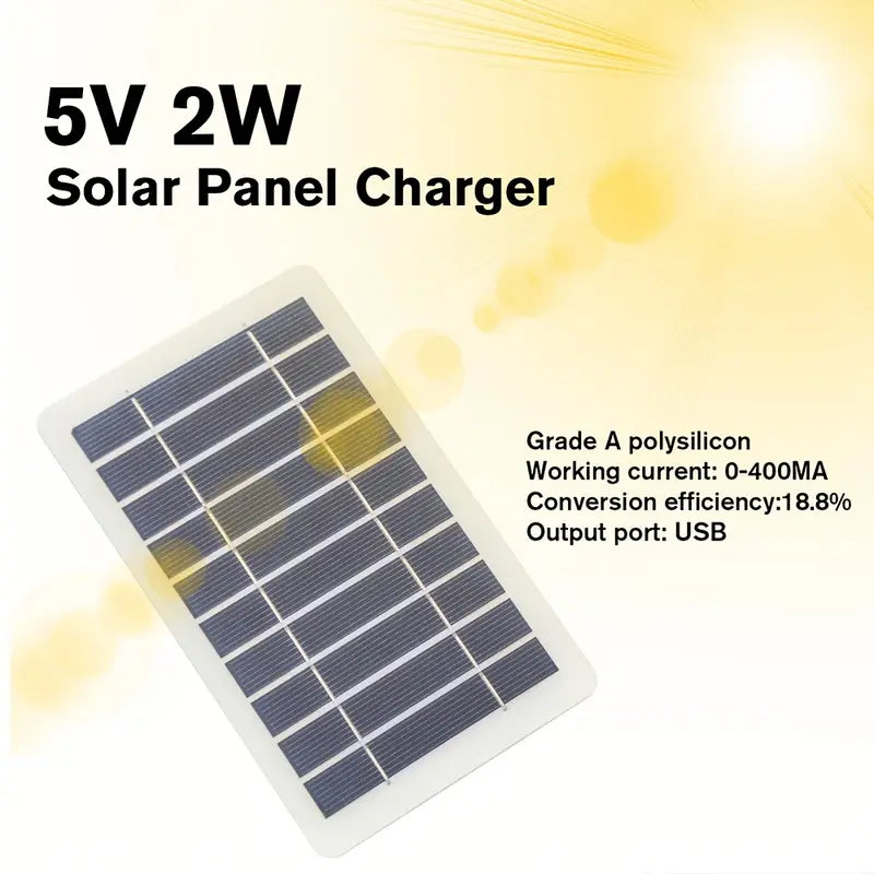 Portable Solar Charger USB, Outdoor Travel Solar Panel Power Supply, Powered Charging Adapter, Camping, Hiking, 0-5W Output, USB Connector, Travel Charger No Battery and Working Voltage ≤36V