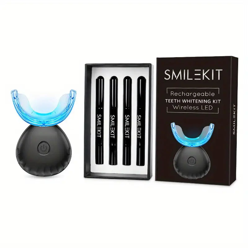 Teeth Whitening Kit - LED Light, 35% Carbamide Peroxide, (3) 3ml Gel Syringes, (1) Remineralization Gel, and Tray