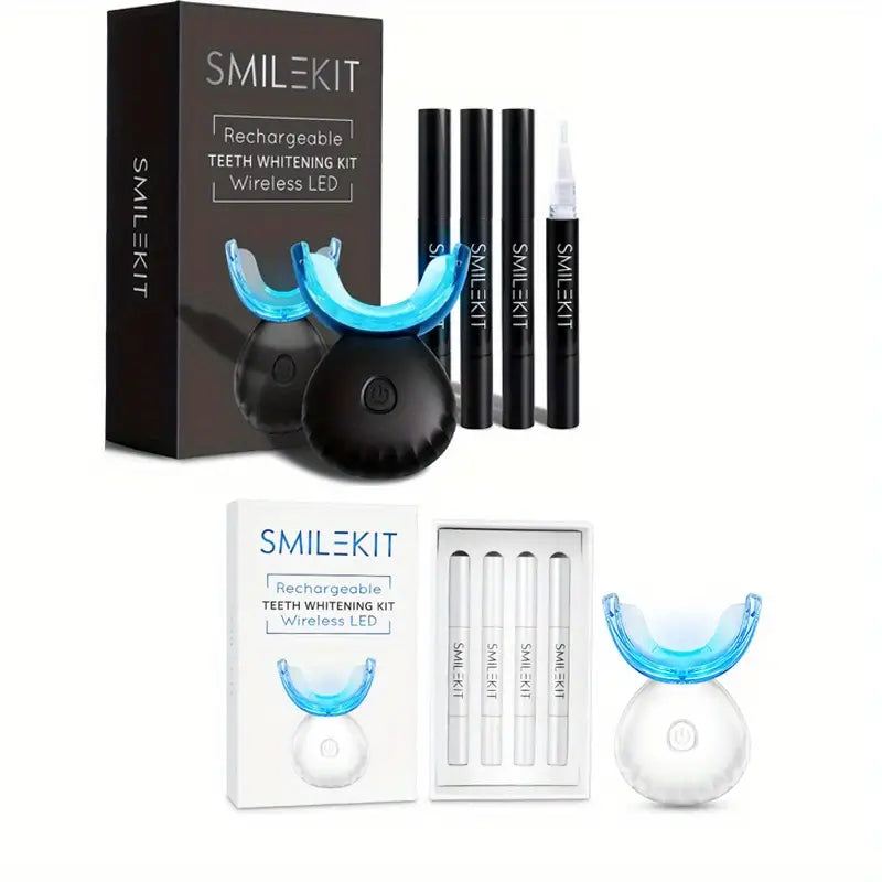 Teeth Whitening Kit - LED Light, 35% Carbamide Peroxide, (3) 3ml Gel Syringes, (1) Remineralization Gel, and Tray