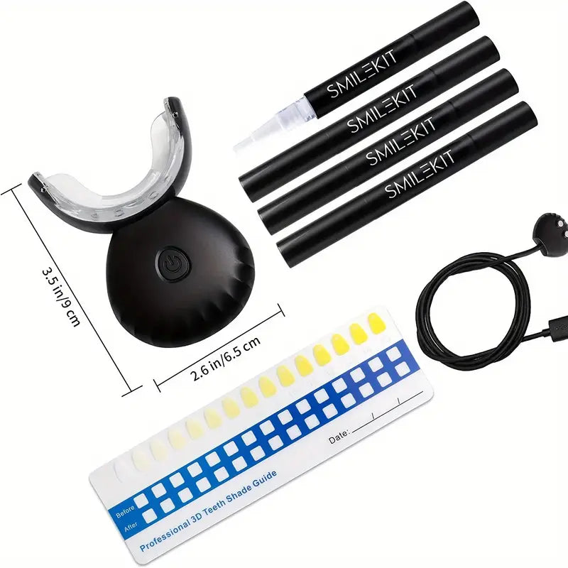 Teeth Whitening Kit - LED Light, 35% Carbamide Peroxide, (3) 3ml Gel Syringes, (1) Remineralization Gel, and Tray