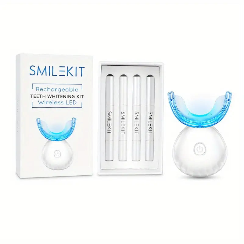 Teeth Whitening Kit - LED Light, 35% Carbamide Peroxide, (3) 3ml Gel Syringes, (1) Remineralization Gel, and Tray