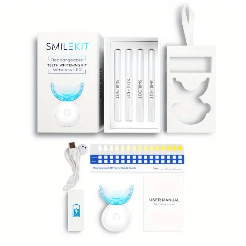 Teeth Whitening Kit - LED Light, 35% Carbamide Peroxide, (3) 3ml Gel Syringes, (1) Remineralization Gel, and Tray