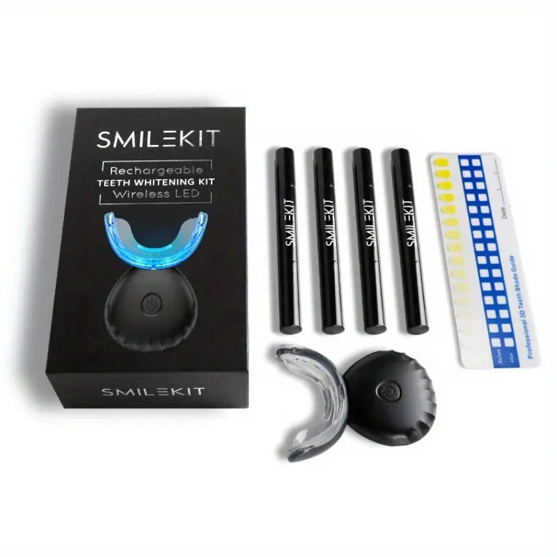 Teeth Whitening Kit - LED Light, 35% Carbamide Peroxide, (3) 3ml Gel Syringes, (1) Remineralization Gel, and Tray