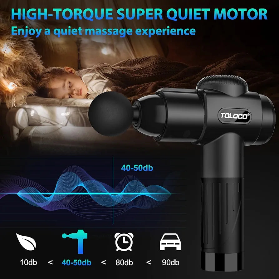 Portable Massage Gun, Deep Tissue Back Massage for Athletes for Pain Relief, Percussion Massager with 10 Massages Heads & Silent Brushless Motor, Black