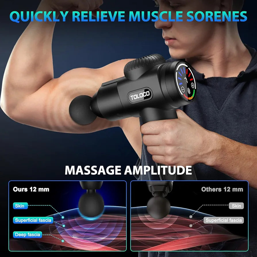 Portable Massage Gun, Deep Tissue Back Massage for Athletes for Pain Relief, Percussion Massager with 10 Massages Heads & Silent Brushless Motor, Black