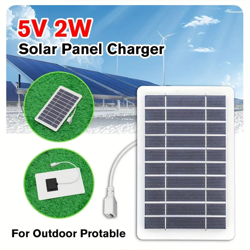 Portable Solar Charger USB, Outdoor Travel Solar Panel Power Supply, Powered Charging Adapter, Camping, Hiking, 0-5W Output, USB Connector, Travel Charger No Battery and Working Voltage ≤36V