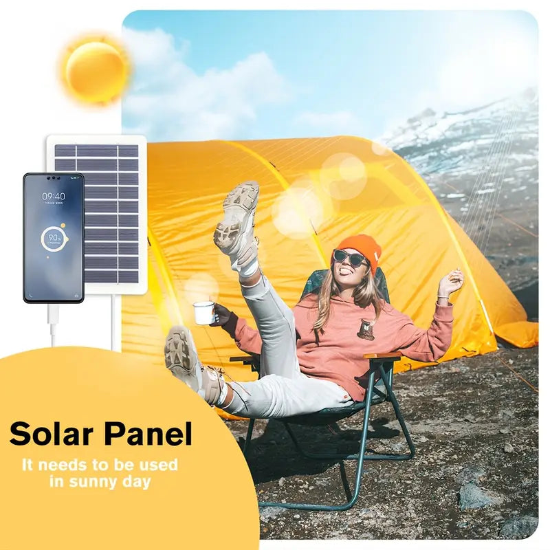 Portable Solar Charger USB, Outdoor Travel Solar Panel Power Supply, Powered Charging Adapter, Camping, Hiking, 0-5W Output, USB Connector, Travel Charger No Battery and Working Voltage ≤36V