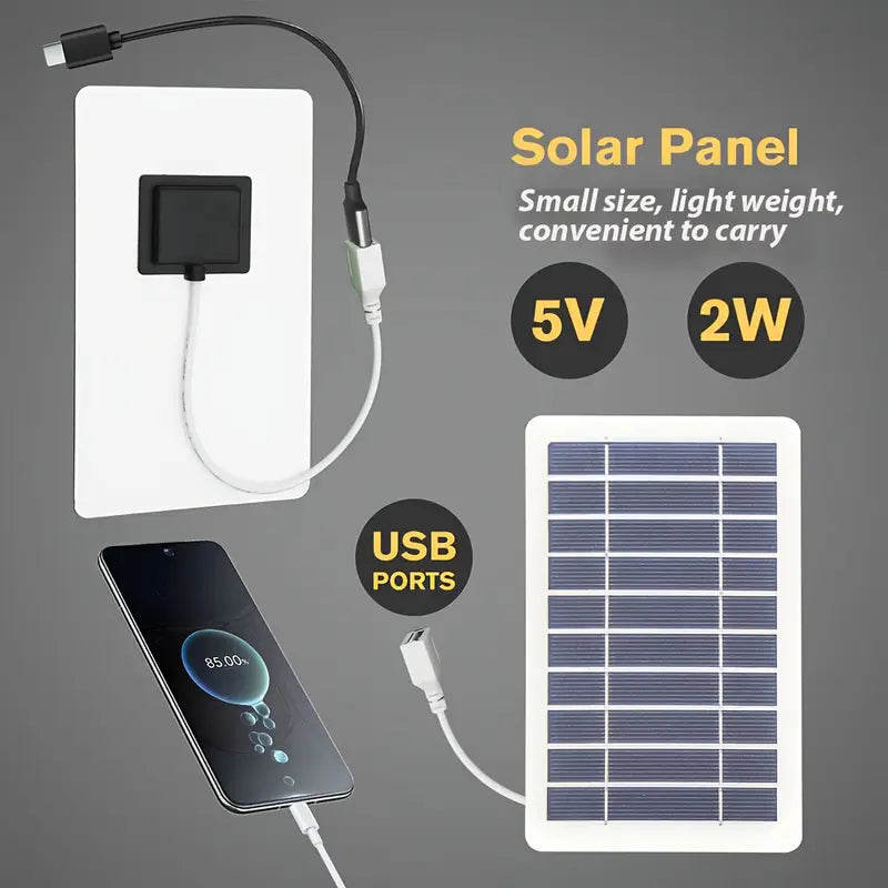 Portable Solar Charger USB, Outdoor Travel Solar Panel Power Supply, Powered Charging Adapter, Camping, Hiking, 0-5W Output, USB Connector, Travel Charger No Battery and Working Voltage ≤36V